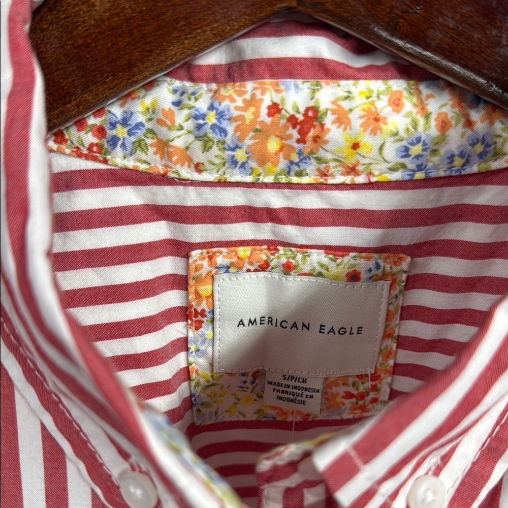 American Eagle Outfitters Striped Shirt with Floral Accents - Picture 2 of 4